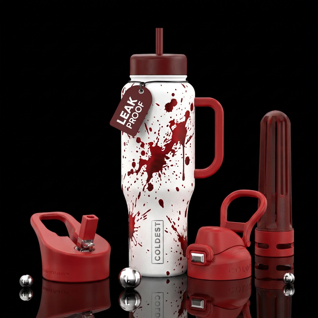 Blood splatter on a white bottle water bottle design