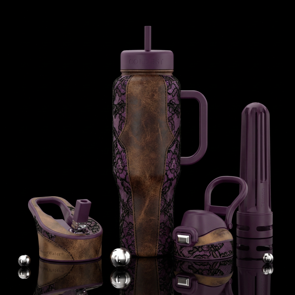 Leather and lace water bottle design