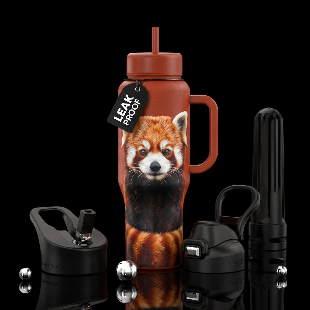Red panda water bottle design