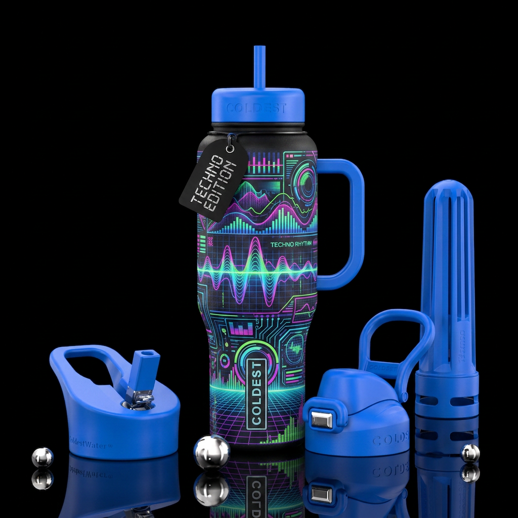 Techno music water bottle design