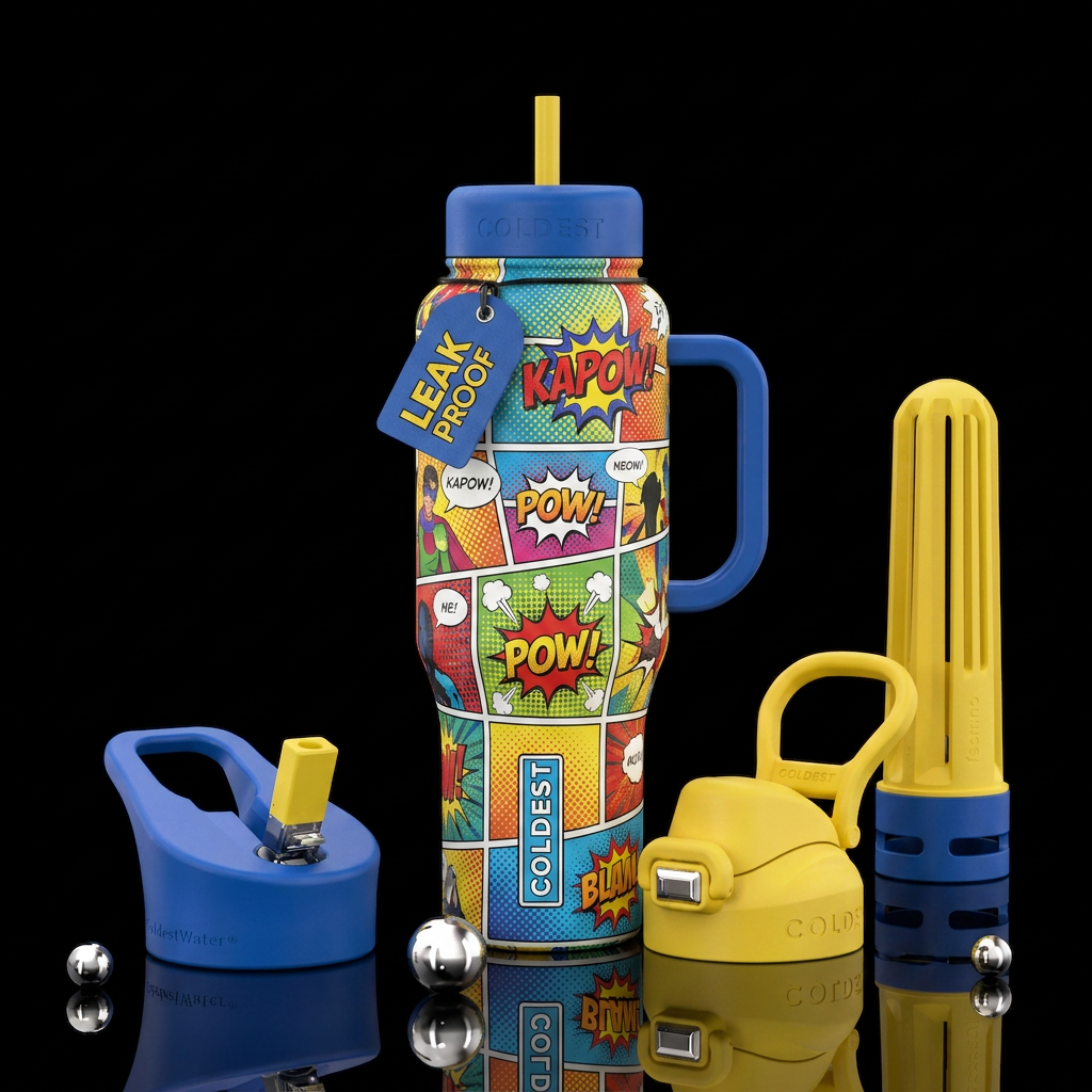 Comic strip water bottle design