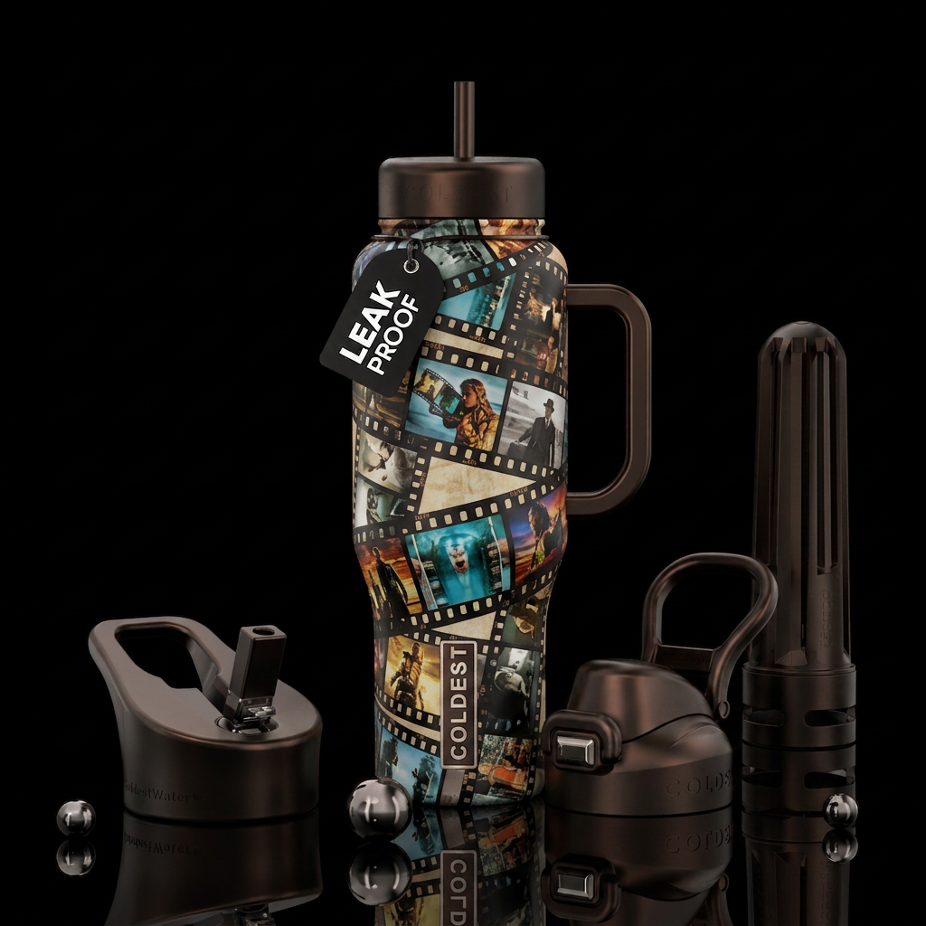 Movie film water bottle design