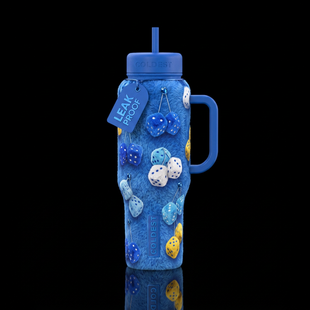 Fuzzy dice water bottle design