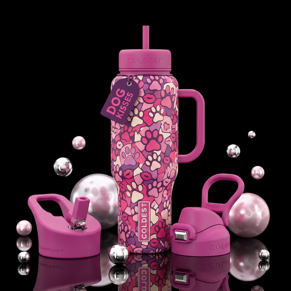 Dog kisses water bottle design