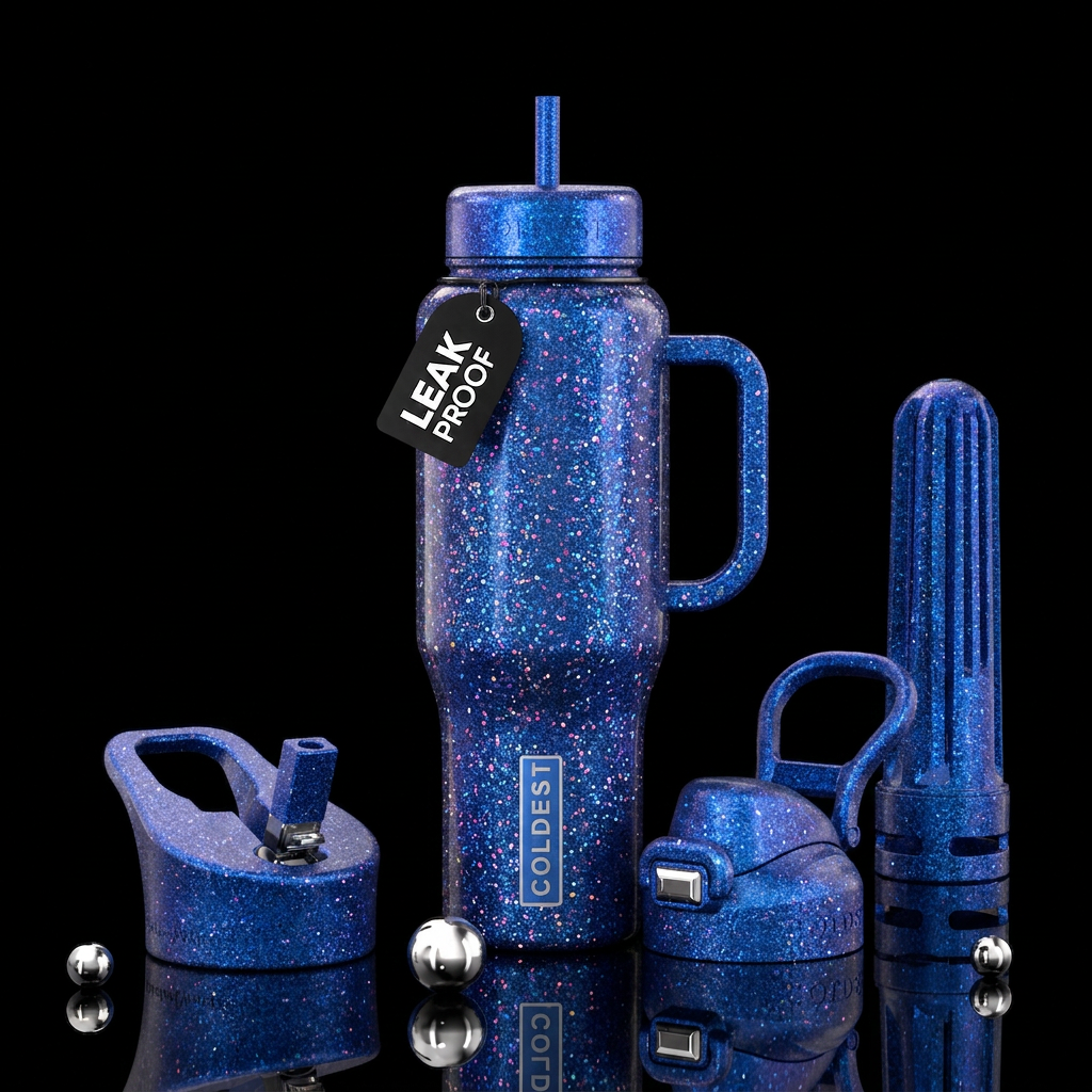 Cosmic glitter water bottle design