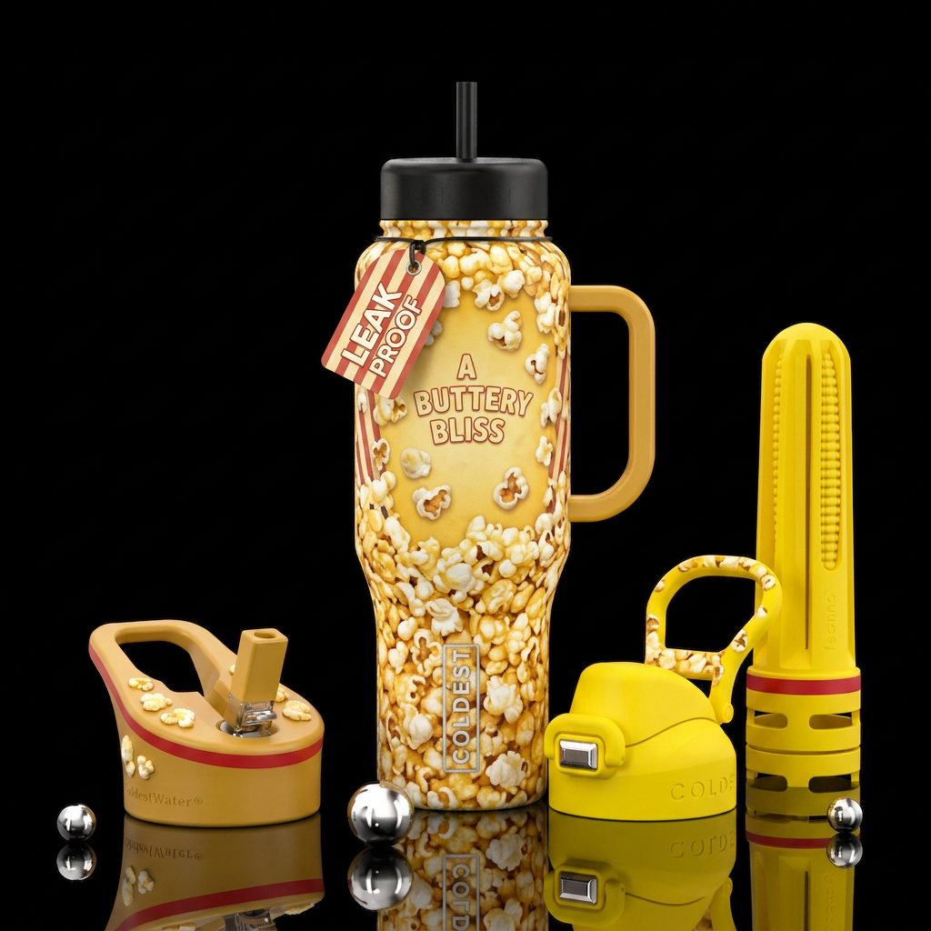 Butter popcorn water bottle design