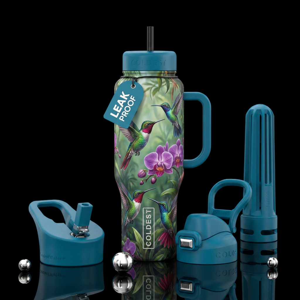 Humming birds water bottle design