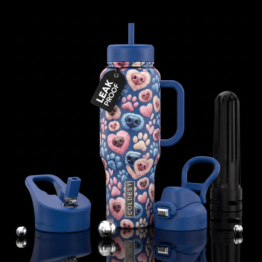 Puppy kisses water bottle design