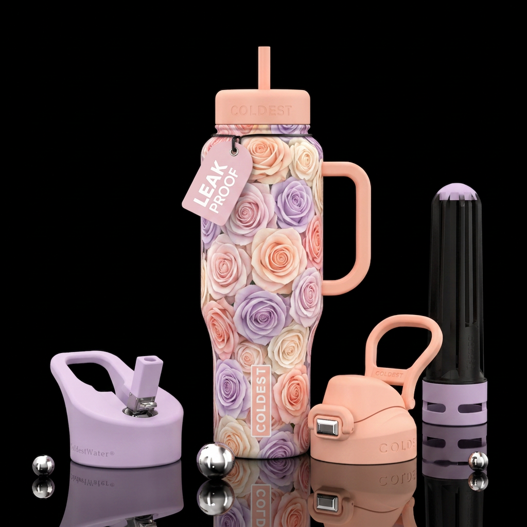 Pastel roses water bottle design