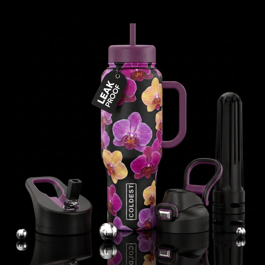 Orchid flowers water bottle design
