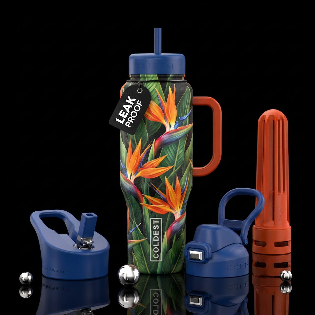 Birds of paradise water bottle design