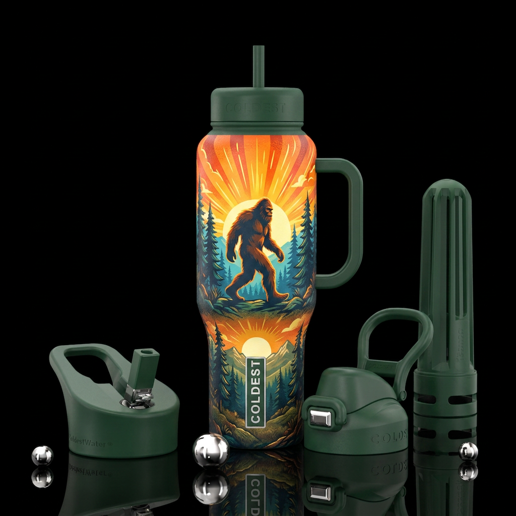 Sasquatch in the morning water bottle design