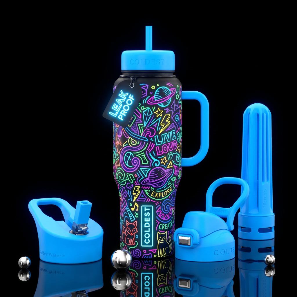 Neon doodles water bottle design