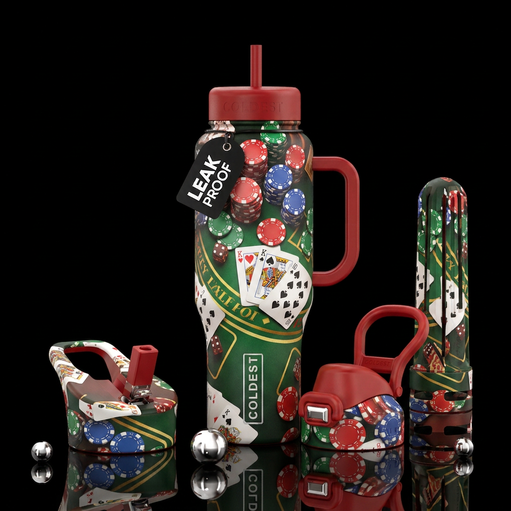 Poker night water bottle design