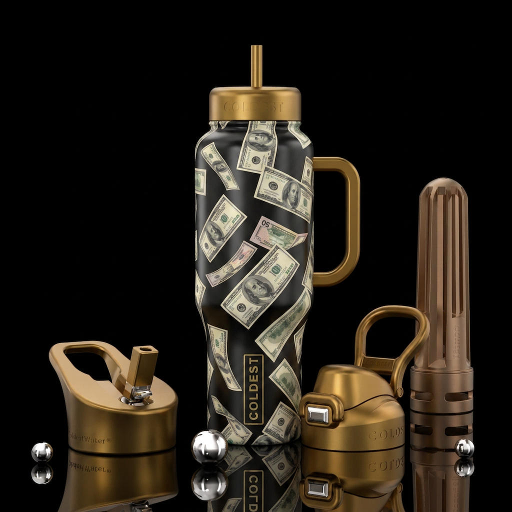 Raining money water bottle design