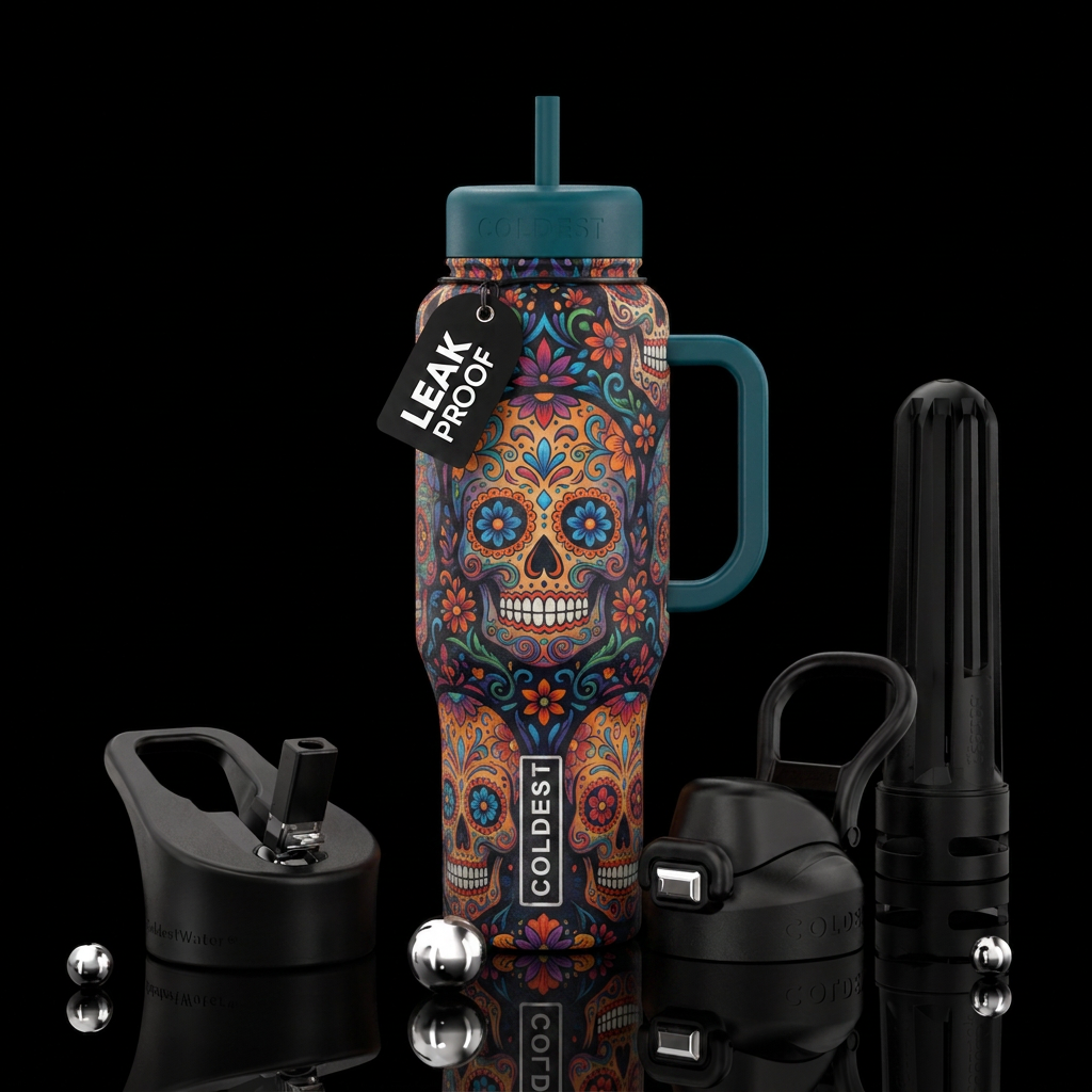 dia de los muertos water bottle design