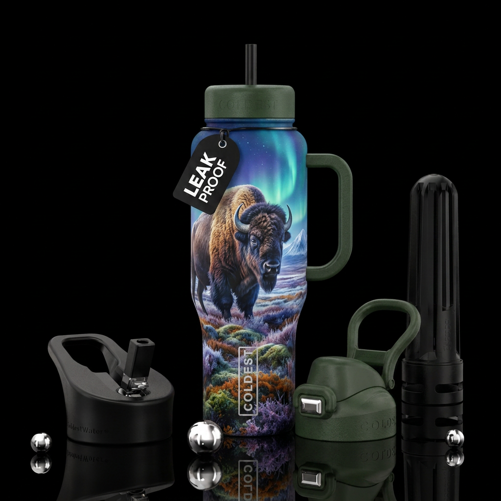 bison, tundra, realism water bottle design
