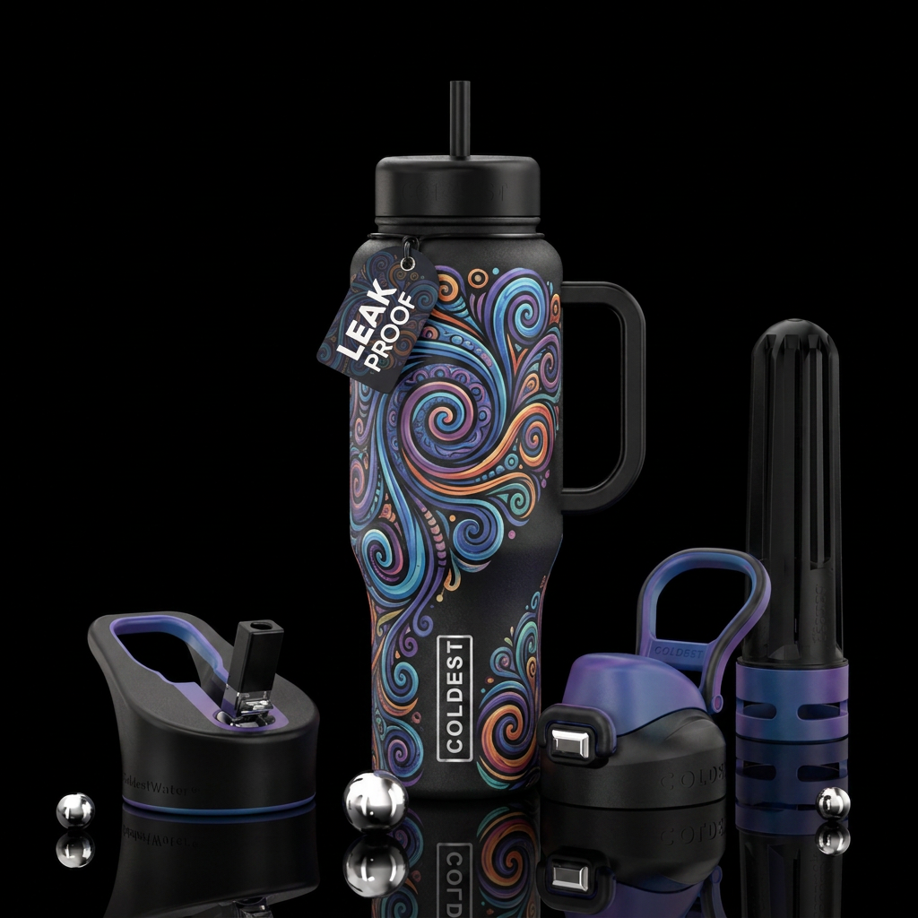 spirals, swirls, artistic water bottle design