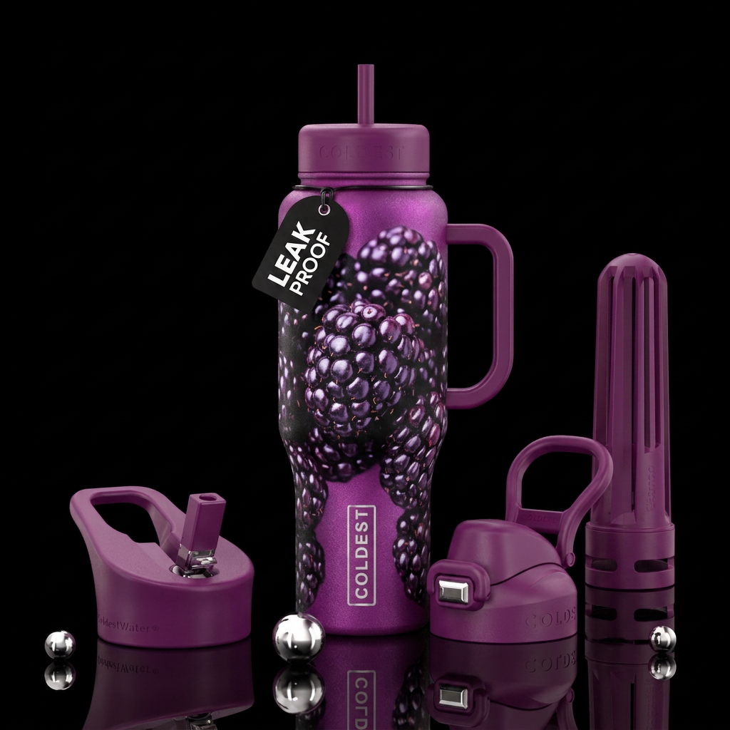 blackberry, vibrant water bottle design