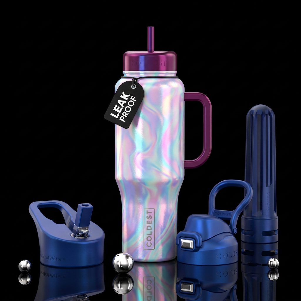 opalescent, abstract water bottle design