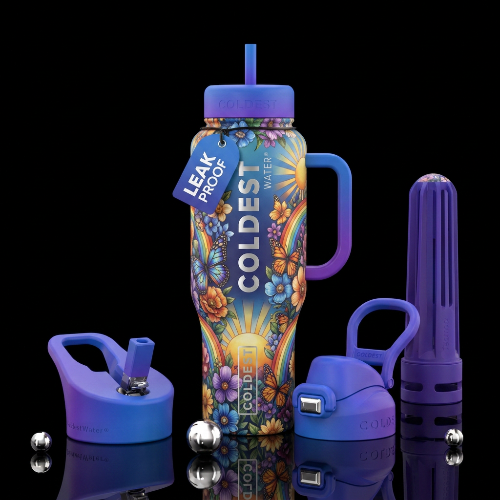 Sunshine, rainbows and butterflies water bottle design