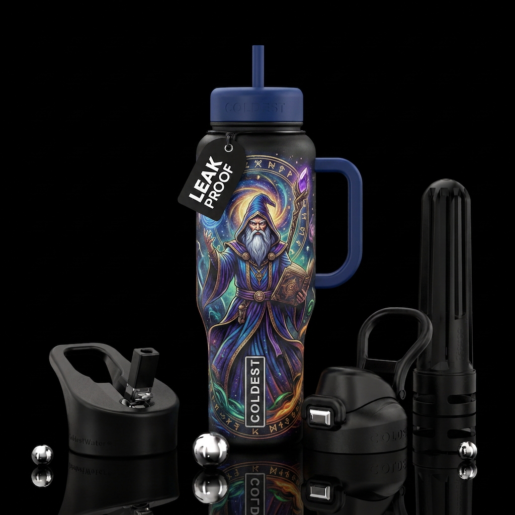 mythical, ancient, wizard water bottle design