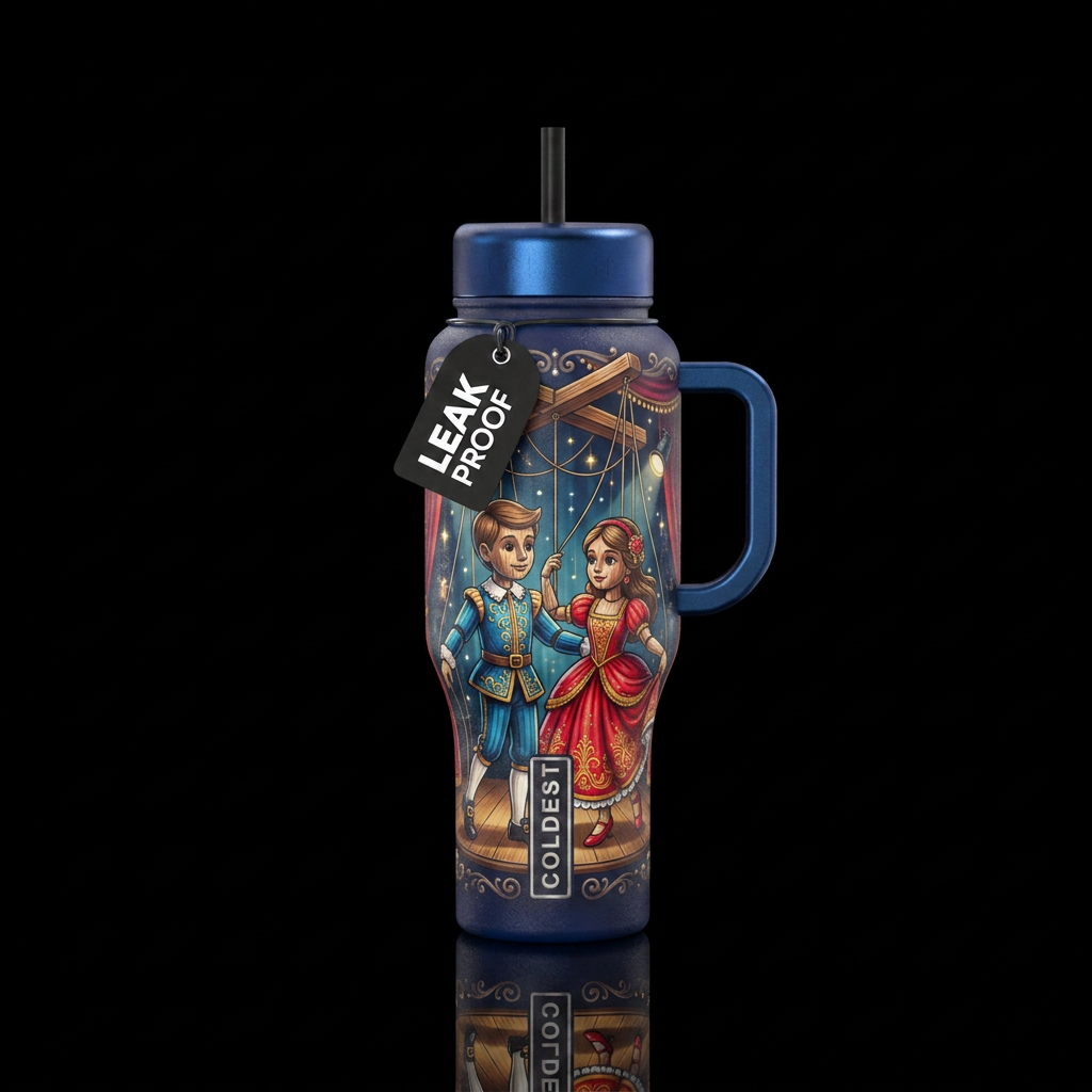 Marionette boy and girl water bottle design