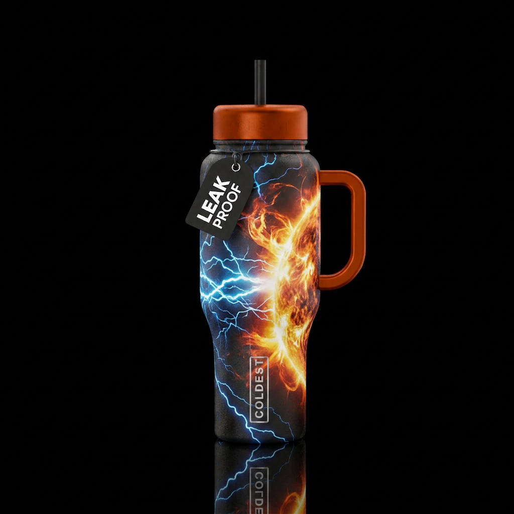 explosive, electric, firery water bottle design