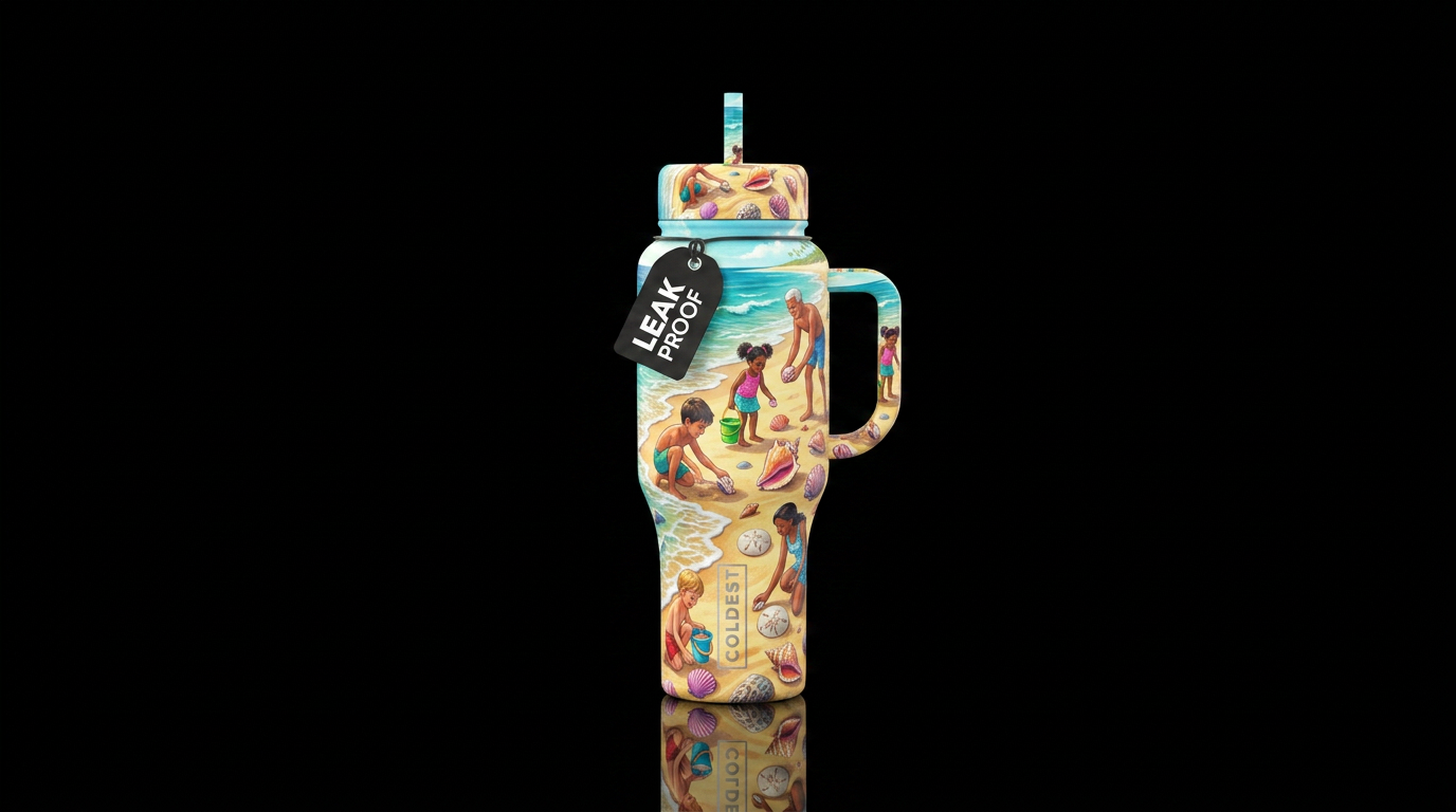 Picking up shells on the beach water bottle design