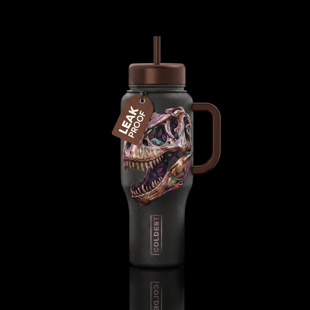 T-Rex skull, realism water bottle design