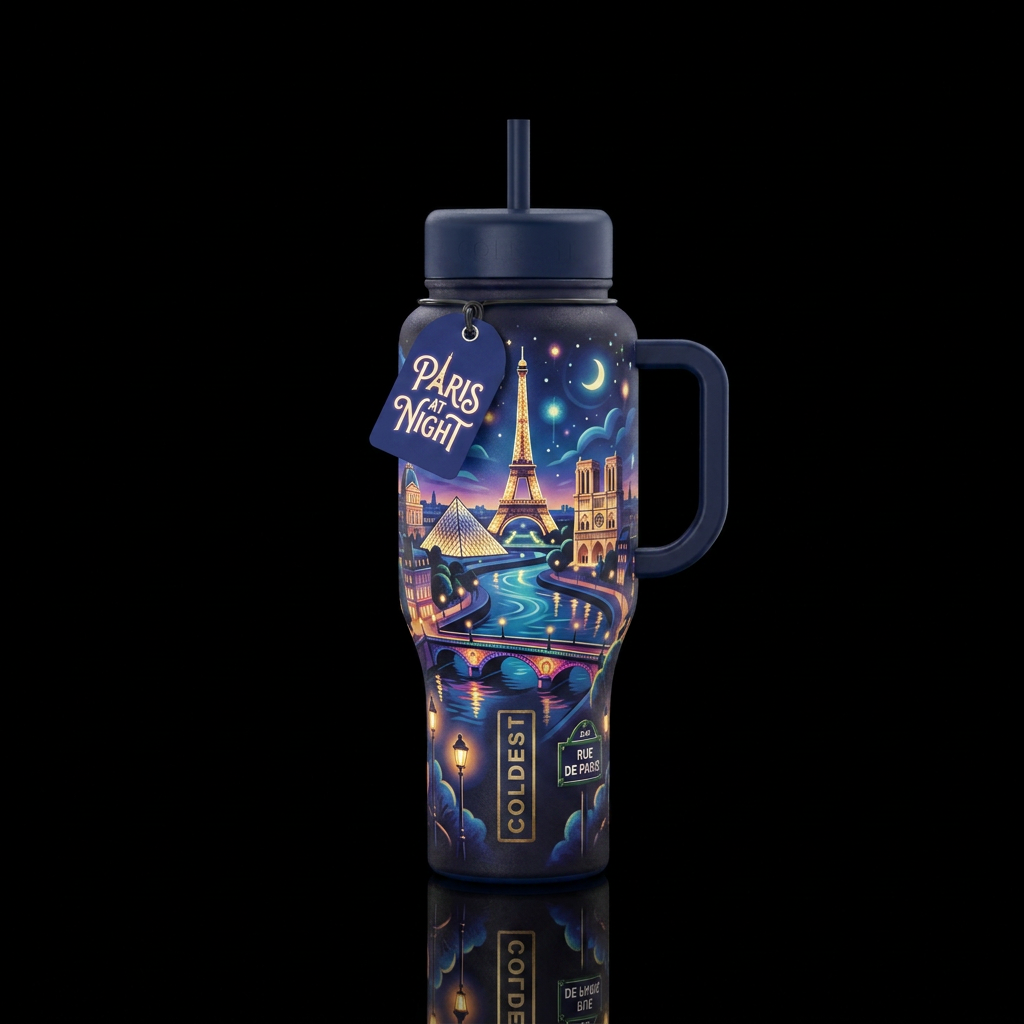 Paris at night water bottle design