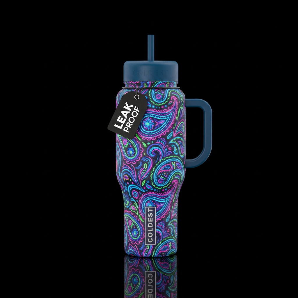 Neon Paisleys water bottle design