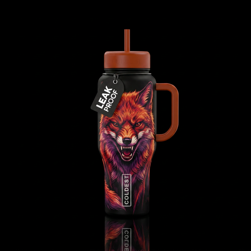 scary, fox water bottle design