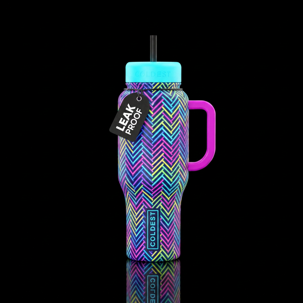 Neon Herringbone water bottle design