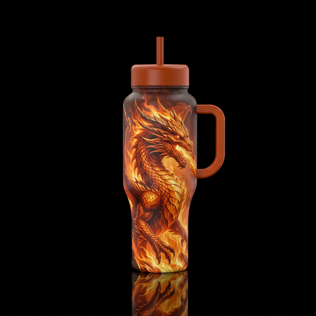 firery, dragon water bottle design