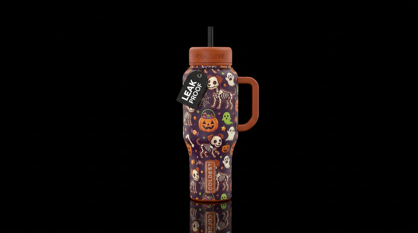 Cute dog skeleton, Halloween water bottle design