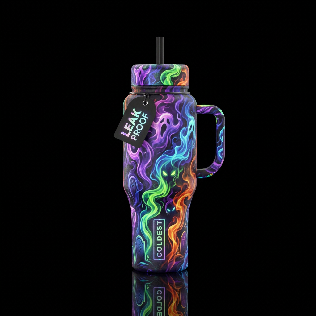 haunted, smoke water bottle design