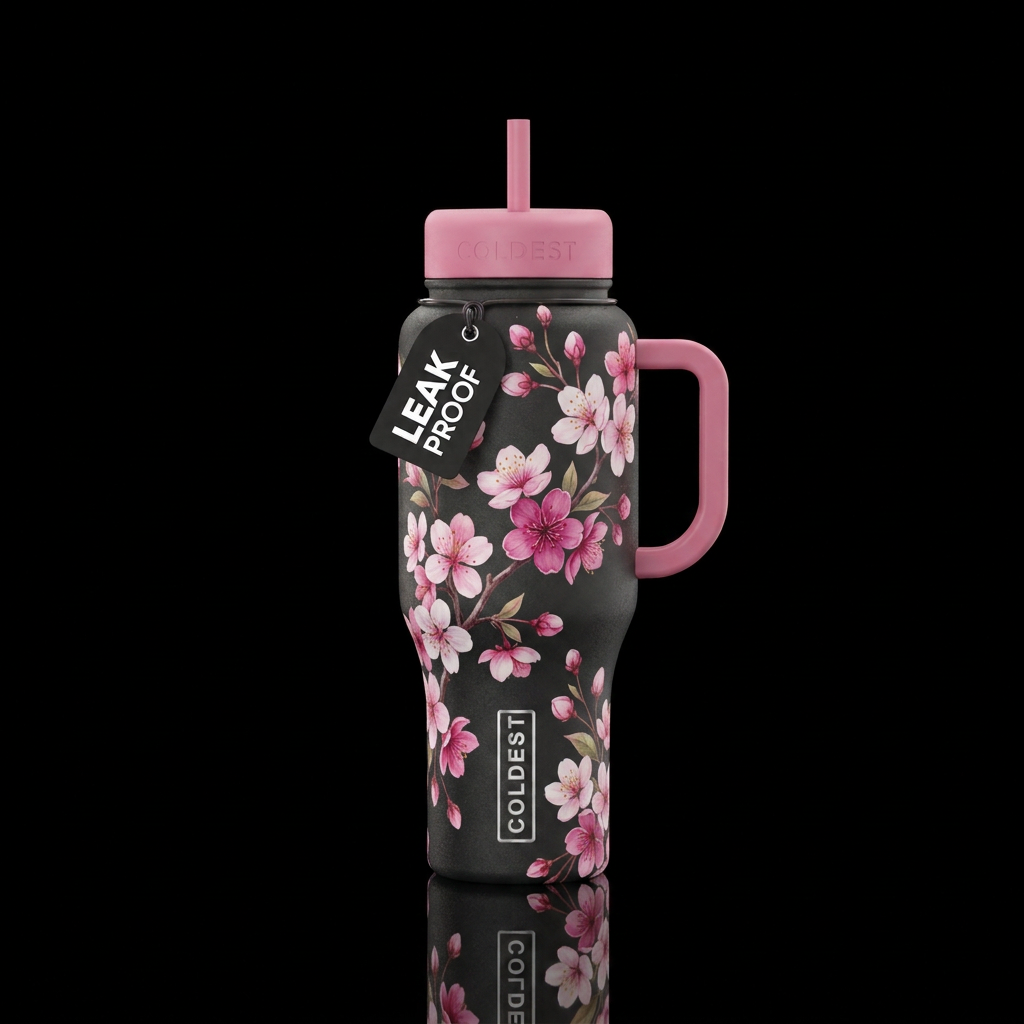 realism, cherry blossom water bottle design