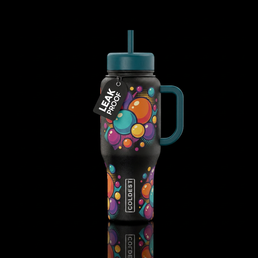 bubbles, retro water bottle design