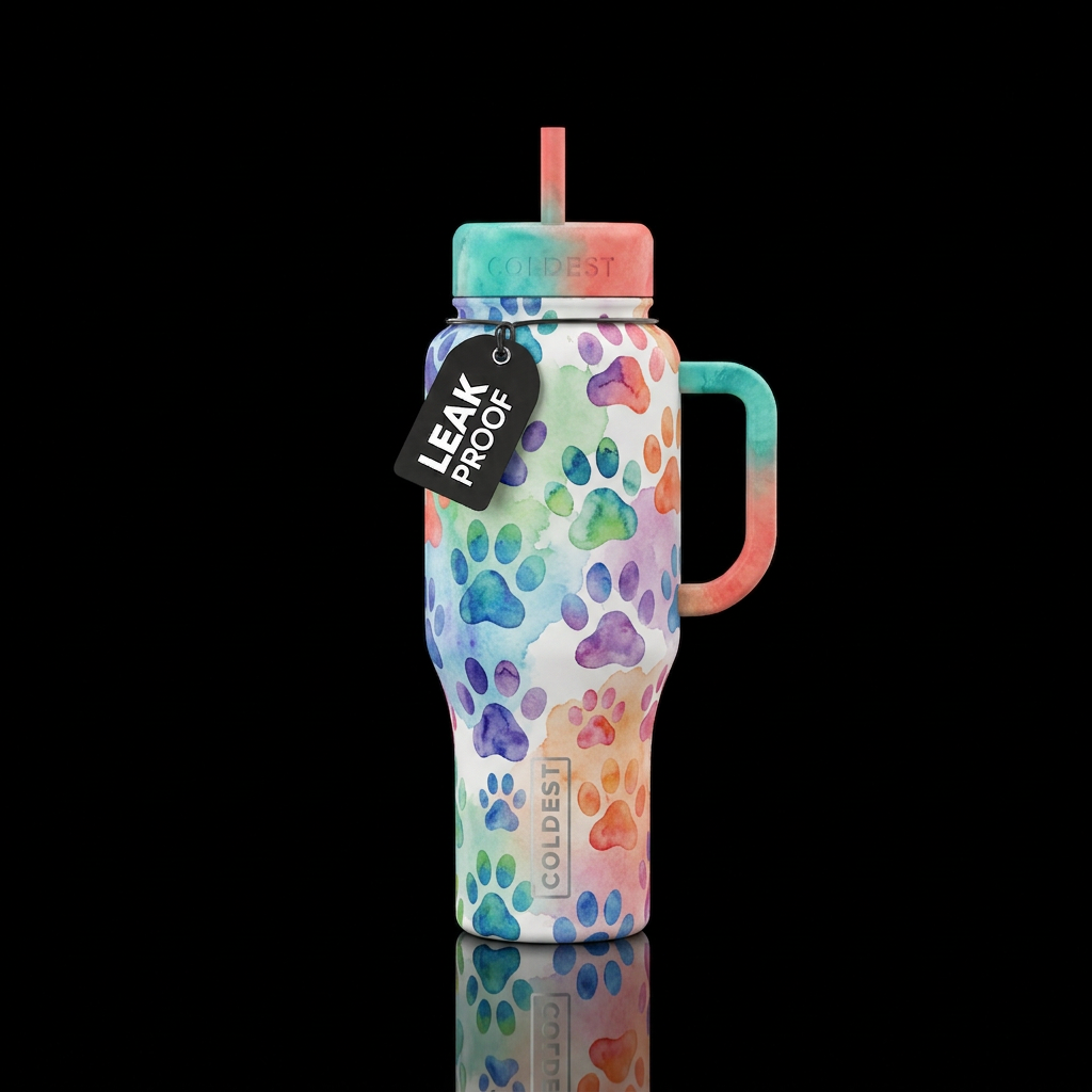 watercolor paws water bottle design