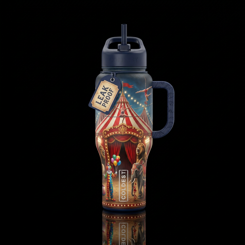 circus,, realism water bottle design