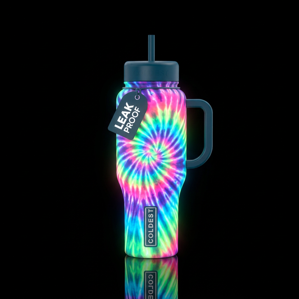 tie-dye, glowie water bottle design