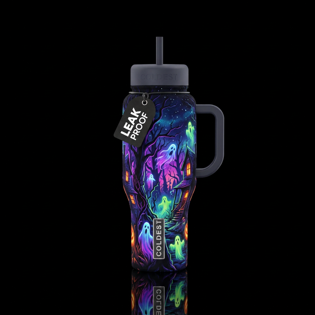 haunted, darkness water bottle design