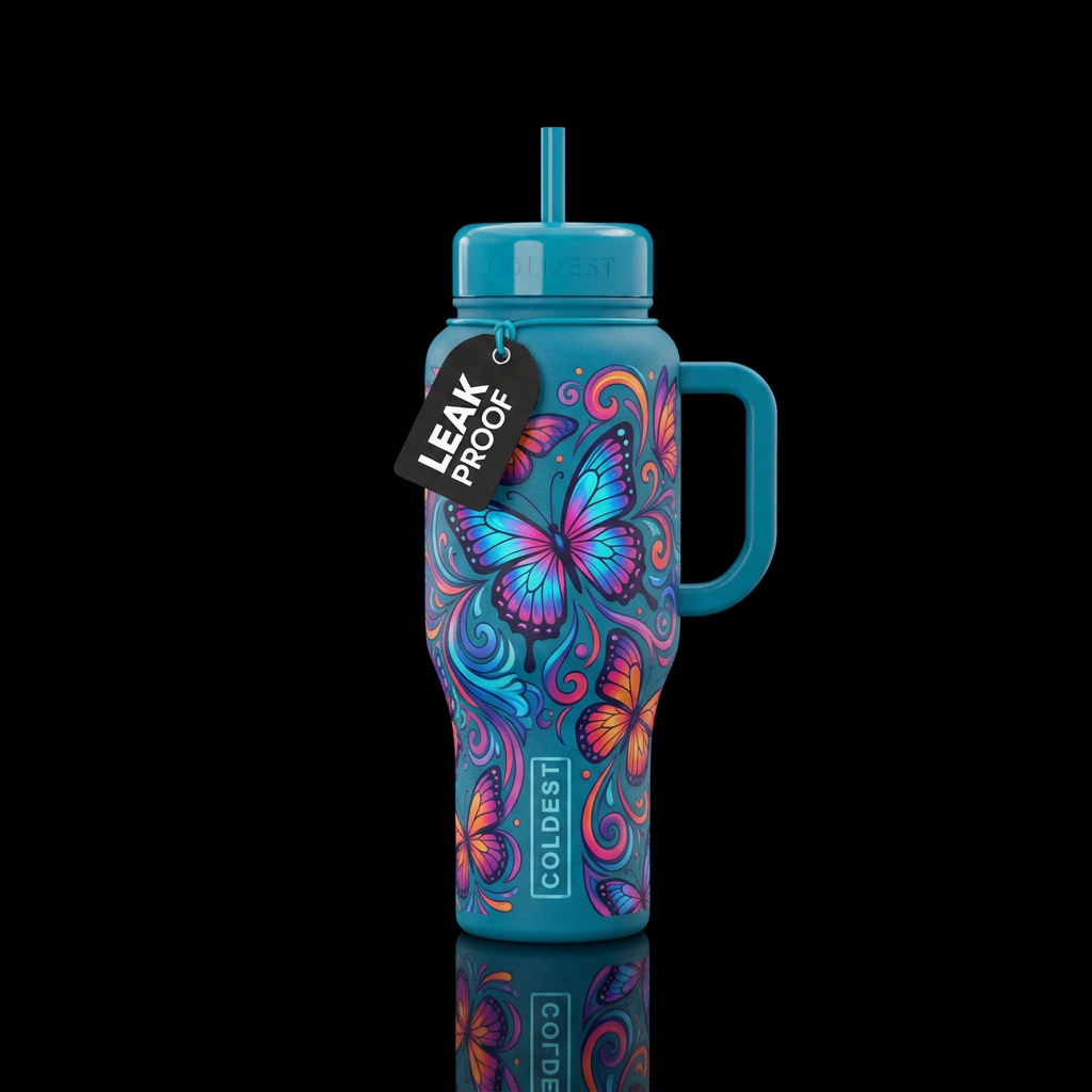 butterfly, swirls water bottle design