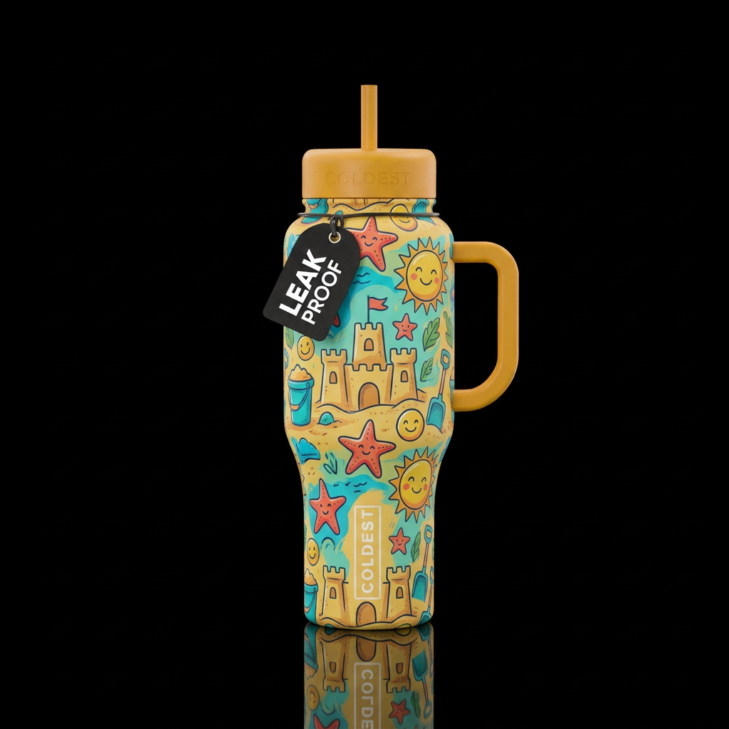 sandbox, happy mood water bottle design