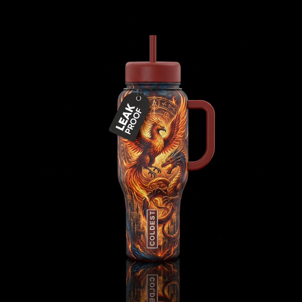 firery, fantasy water bottle design