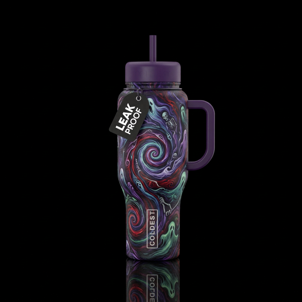 haunted, swirls, spirals water bottle design