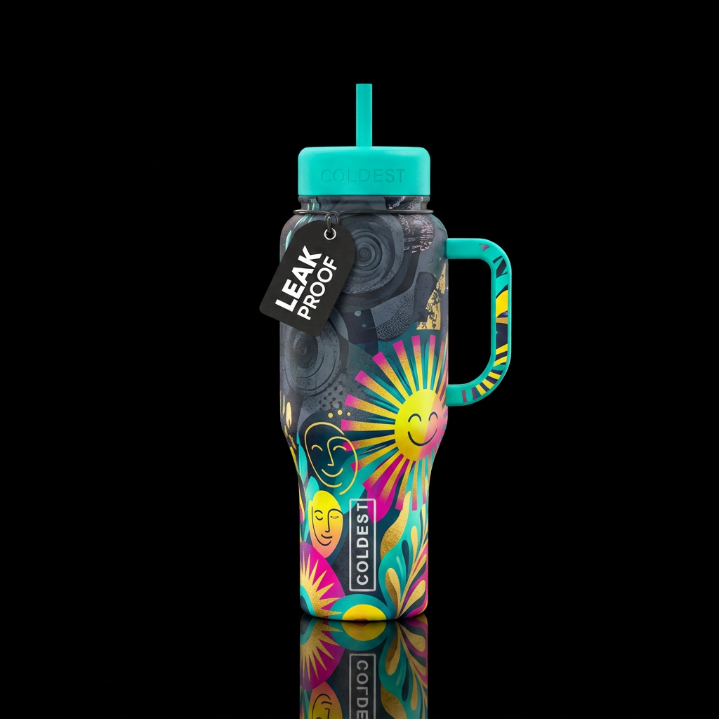 dark mood, happy mood water bottle design