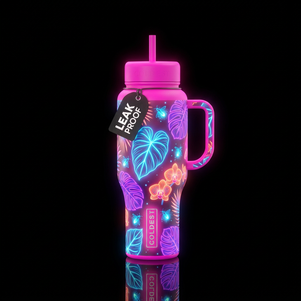 tropical, glowie water bottle design