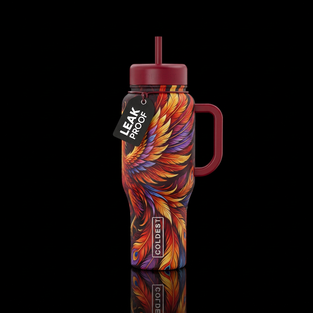 Phoenix feathers water bottle design